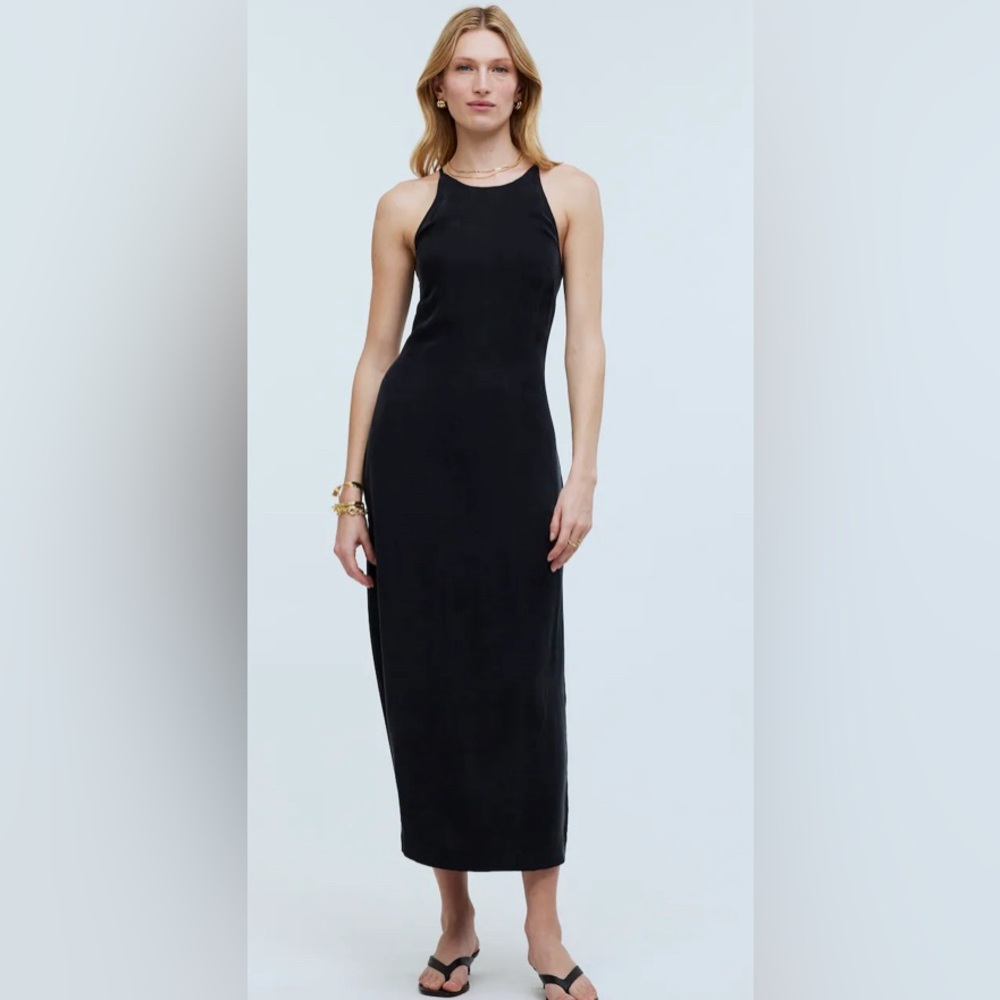 Madewell Womens Black Crisscross Midi Slip Dress